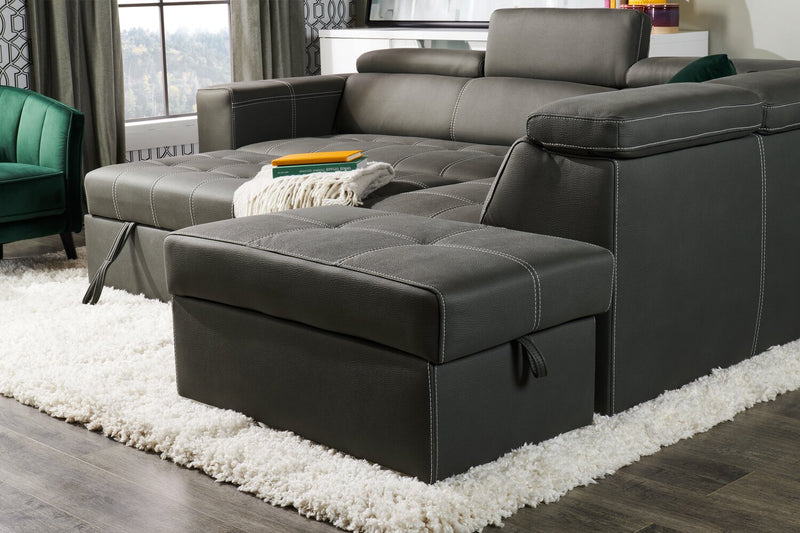 Sofa-lit sectionnel de droite Drake 3 pièces en tissu de suédine avec pouf de rangement - gris ciment