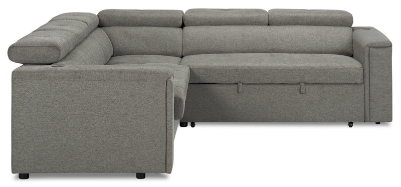 Sofa-lit sectionnel de droite Savvy 2 pièces en tissu d’apparence lin avec appuie-têtes réglables - gris