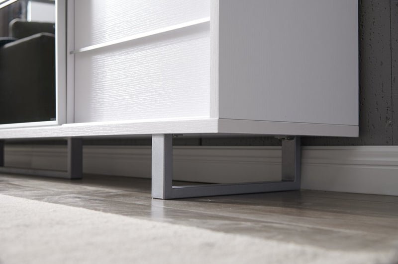 Meuble pour téléviseur moderne Amelia de 89 po x 15.5 po avec rangement et système de gestion des câbles pour téléviseurs jusqu’à 100 po - deux teintes, blanc et noir