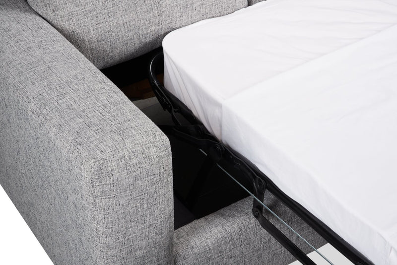 Sofa-lit personnalisable Track de Sofa Lab de 85 po fabriqué au Canada en tissu d’apparence lin avec accoudoirs rectilignes - gris Luna Domino