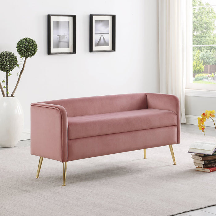 Banc Cass de 52 po - velours rose avec pattes dorées