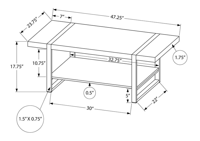 Table à café industrielle Avery 47,25 po avec tablette - noire avec pattes en métal noir