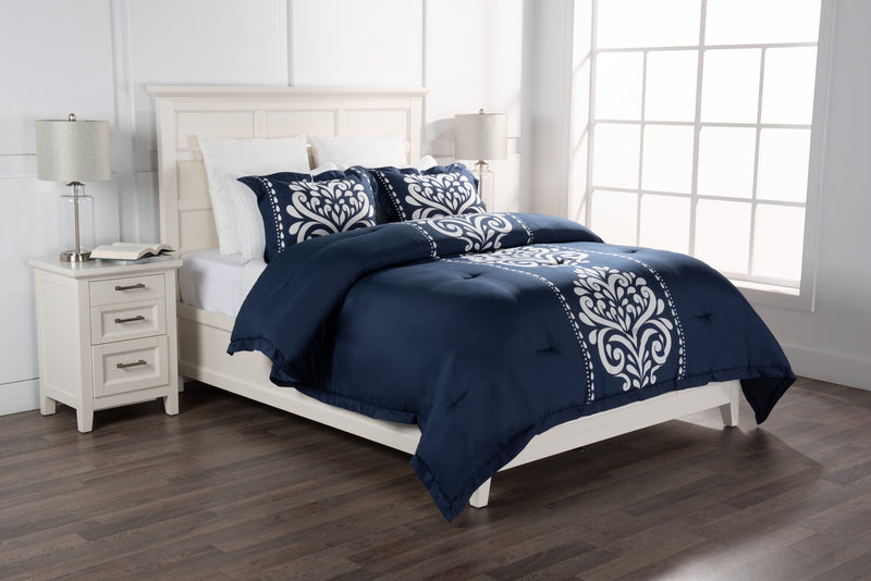 Ensemble d'édredon Navy Damask 3 pièces pour lit double ou grand lit