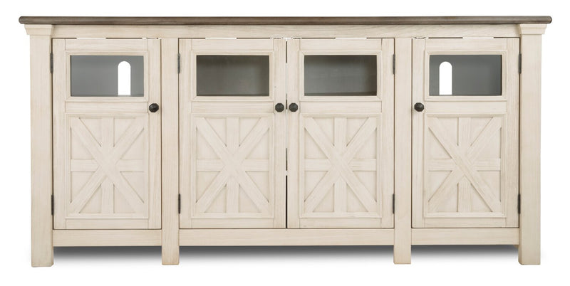 Meuble pour téléviseur rustique Bolanburg de 75 po avec rangement et système de gestion des câbles pour téléviseurs jusqu’à 85 po - blanc antique 