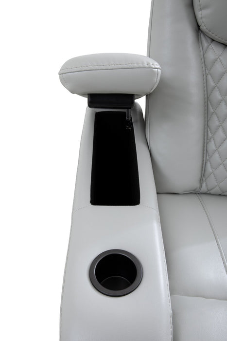 Sofa sectionnel à inclinaison électrique Cinema 6 pièces en apparence cuir avec appuie-têtes électriques - gris brume cosmique