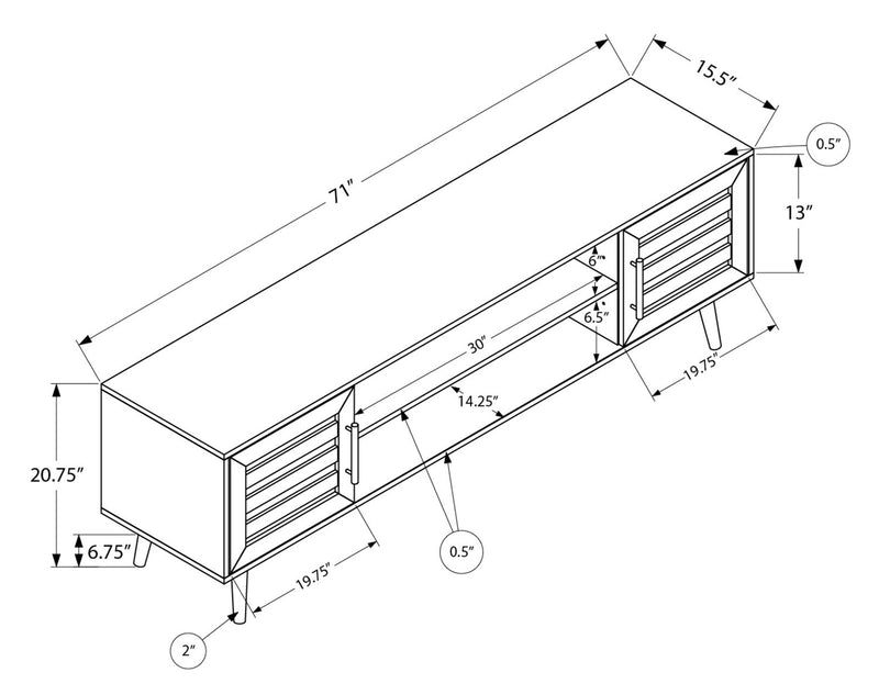 Meuble pour téléviseur moderne Archer de 71 po avec rangement et système de gestion des câbles pour téléviseurs jusqu’à 80 po - brun