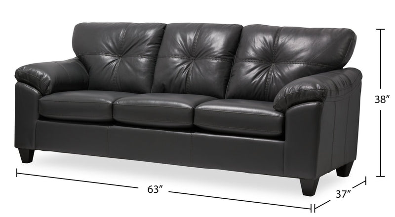 Sofa Addison de 86 po fabriqué au Canada en tissu d’apparence cuir avec coussin de dossier capitonné - gris