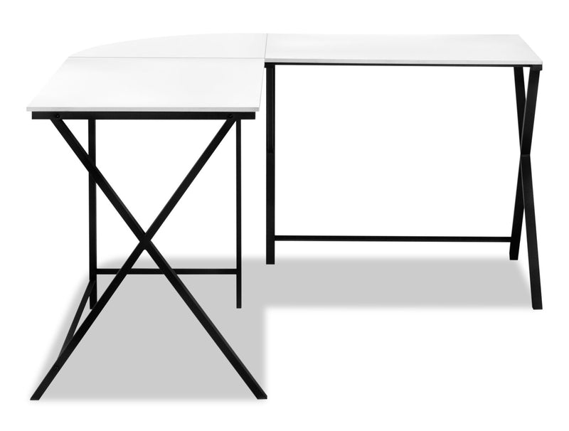 Bureau en coin en forme de L Lidia de 55,25 po - blanc