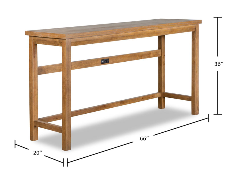 Table de salon moderne Rhett de 66 po avec tablette - chêne brun clair