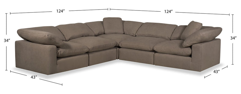 Sofa sectionnel modulaire Eclipse 5 pièces en tissu d’apparence lin avec coussins réversibles en duvet et plumes - gris ardoise