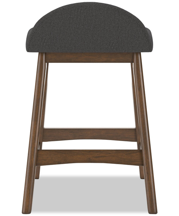 Tabouret Jovi de hauteur comptoir en tissu d’apparence lin et en bois - anthracite