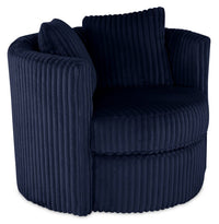  Fauteuil d’appoint pivotant Cuddler Petite de 36 po fabriqué au Canada en tissu de chenille - bleu Groove Midnight