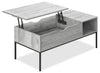 Table à café moderne Bence de 42 po avec dessus relevable et rangement - taupe avec pattes en métal noir