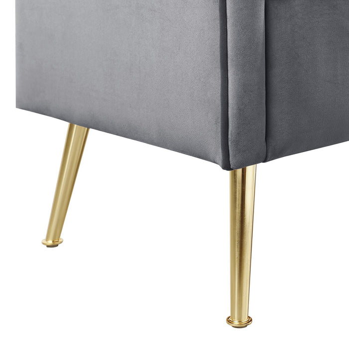 Banc Cass de 52 po - velours gris avec pattes dorées