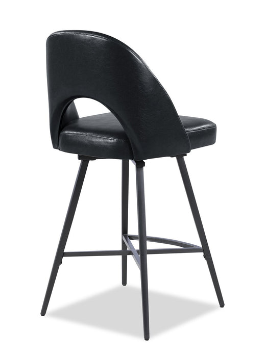 Tabouret Elijah de hauteur comptoir en tissu de cuir végétalien et en métal avec siège pivotant - noir