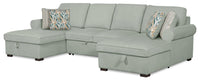  Sofa-lit sectionnel Haven de Scott Living 3 pièces en tissu de chenille avec 2 fauteuils longs de rangement - bleu écume de mer