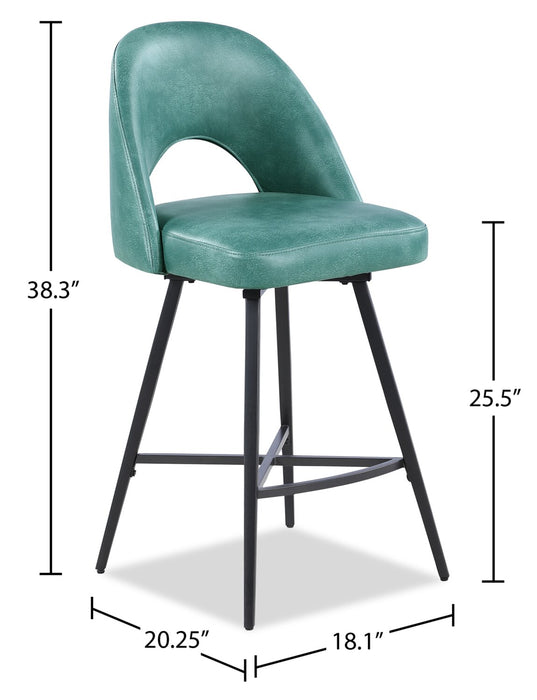 Tabouret Bay de Kort & Co. de hauteur comptoir en tissu de cuir végétalien et en métal avec siège pivotant - turquoise
