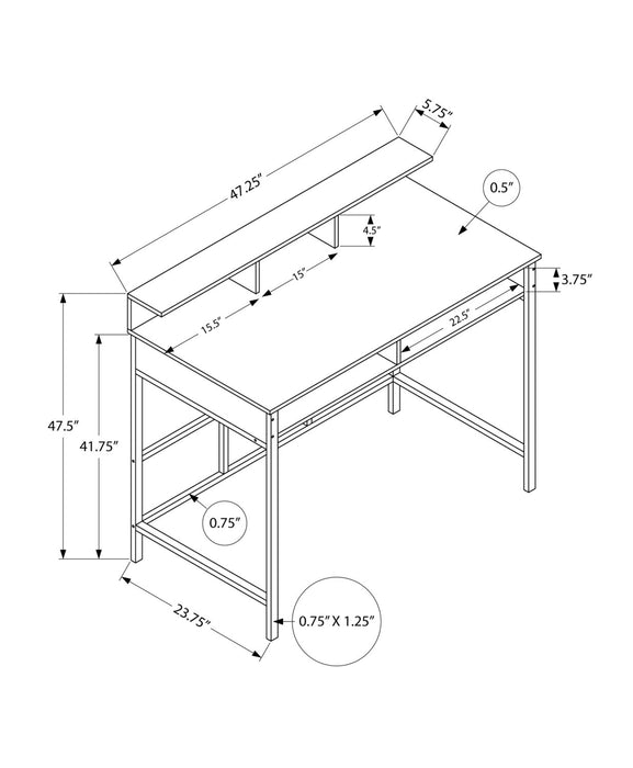Bureau debout Melissa de 47,25 po à compartiments - gris