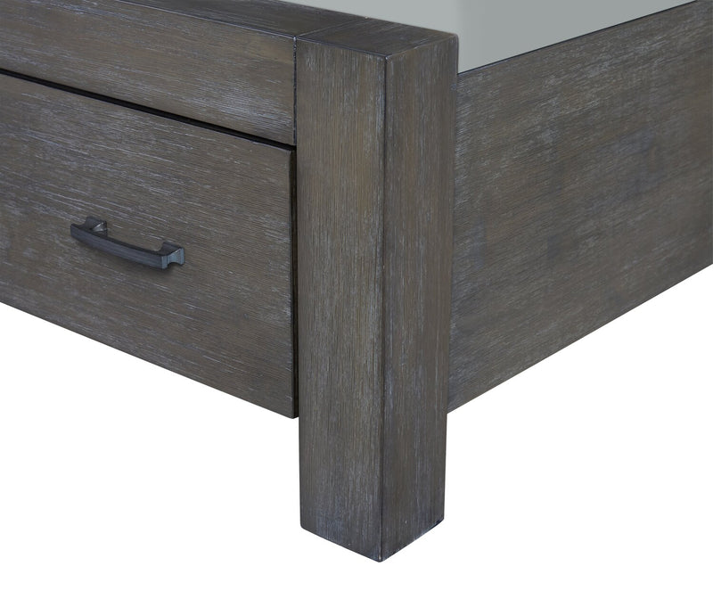 Lit plateforme de rangement Koda en bois avec tête de lit et cadre de lit, gris - format très grand lit