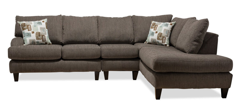 Sofa sectionnel de droite Nofia 3 pièces fabriqué au Canada en chenille avec coussins décoratifs et pattes en bois - gris anthracite