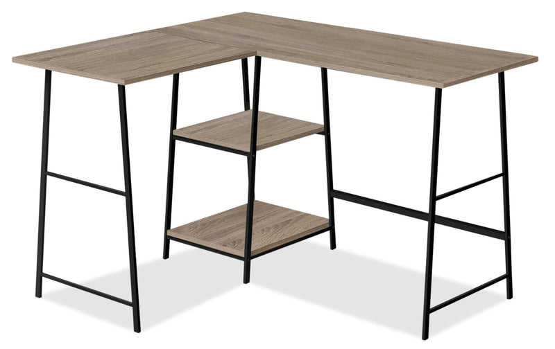 Bureau en forme de L Keenan de 47,25 po à tablettes ouvertes - taupe
