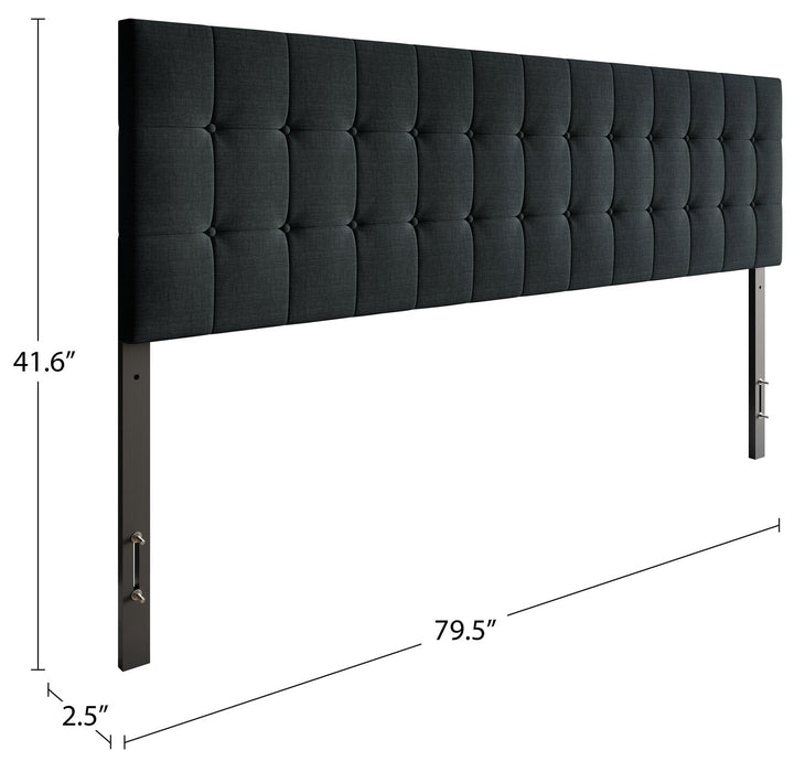 Tête de lit rembourrée Ellis en tissu anthracite avec capitonnage à boutons - format très grand lit