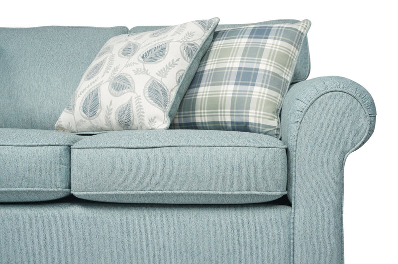 Sofa Scarlett de 87 po fabriqué au Canada en tissu de chenille avec accoudoirs enroulés et coussins décoratifs - bleu marine