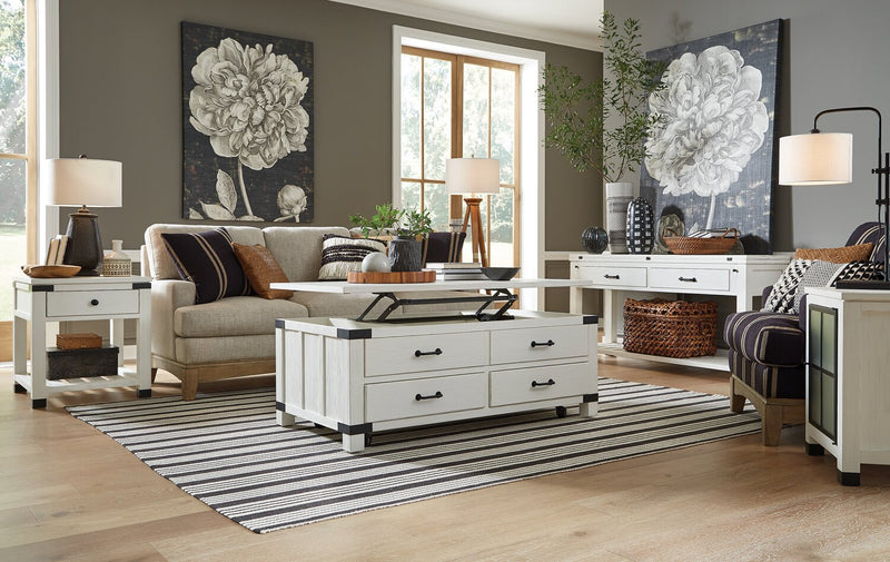 Table de salon moderne Harper de 60 po avec rangement et tablette - pin blanc