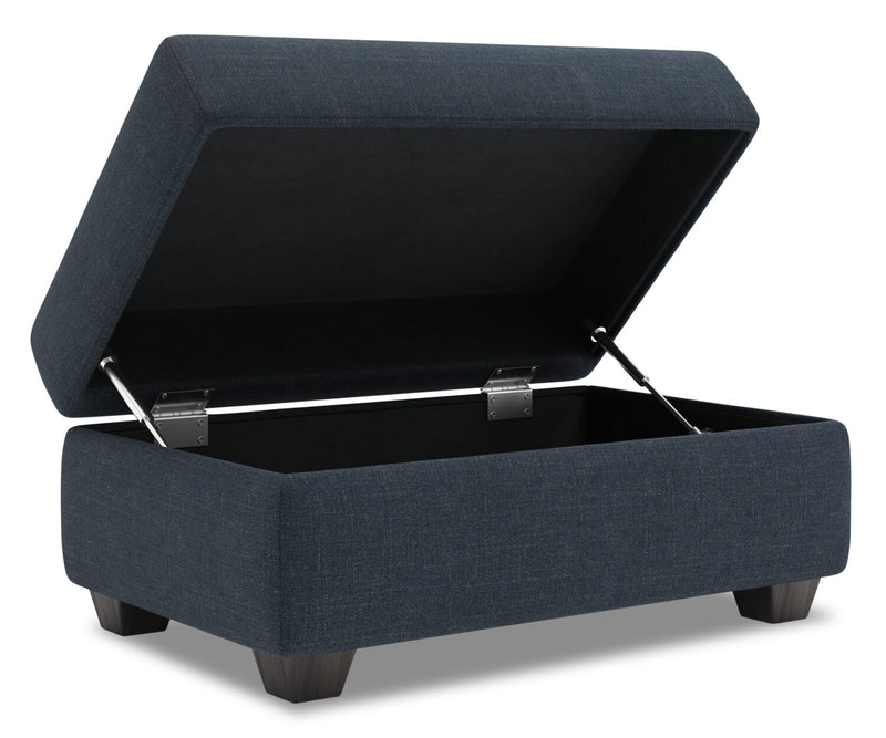 Pouf de rangement personnalisable The Trunk de Sofa Lab de 39 po fabriqué au Canada en tissu d’apparence lin - bleu Luna Sailor
