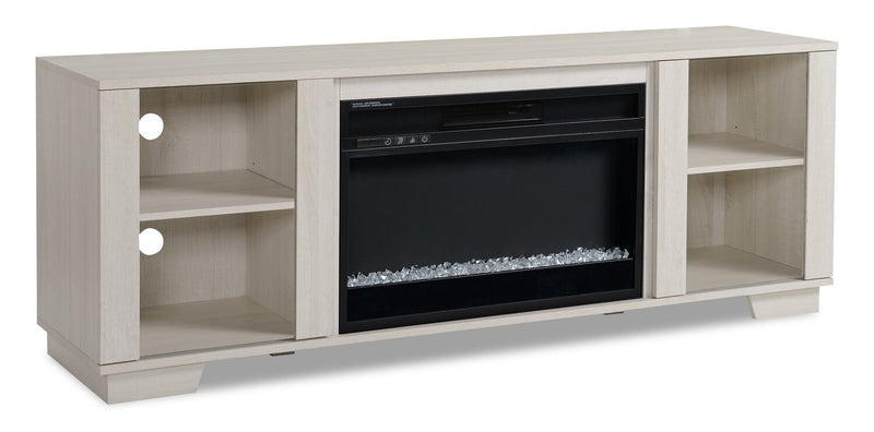 Meuble pour téléviseur moderne Antoni de 62 po avec foyer électrique, rangement et système de gestion des câbles pour téléviseurs jusqu’à 70 po - blanc