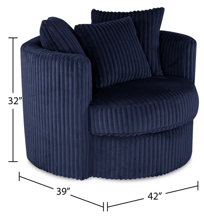 Fauteuil d’appoint pivotant Cuddler Midi de 42 po fabriqué au Canada en tissu de chenille - bleu Groove Midnight
