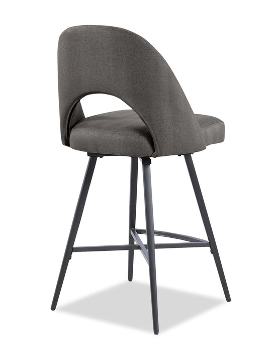 Tabouret Elijah de hauteur comptoir en tissu d’apparence lin et en métal avec siège pivotant - gris