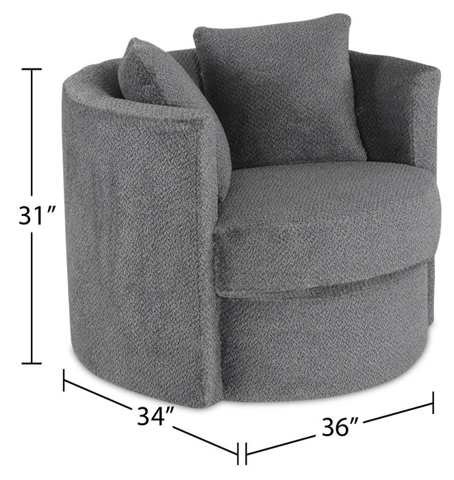 Fauteuil d’appoint pivotant Cuddler Petite de 36 po fabriqué au Canada en tissu de chenille - gris Teddy Nightfall