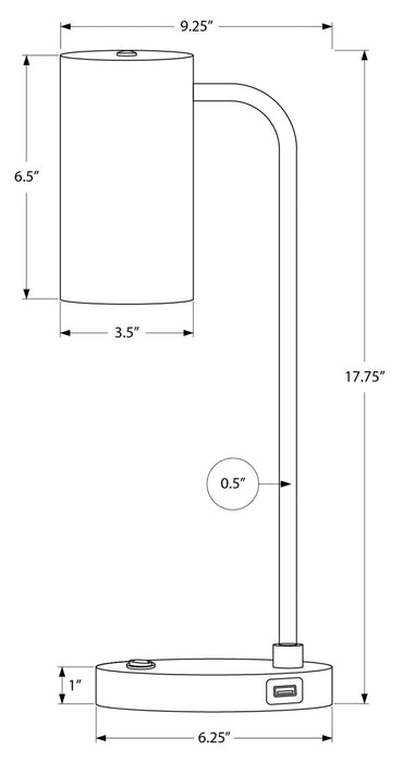 Lampe de travail et de bureau de 18 po en métal gris avec recharge USB