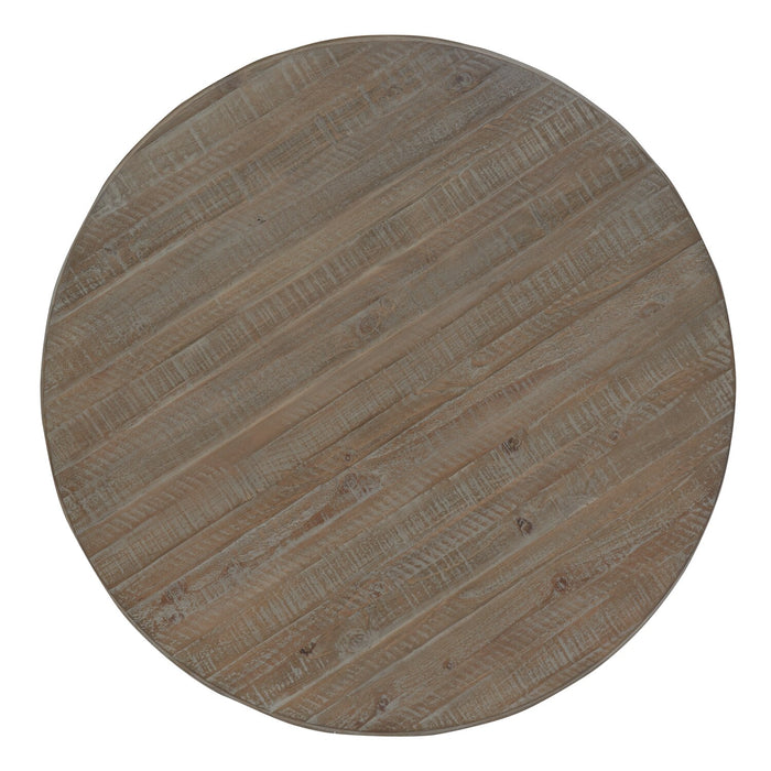 Table à café ronde traditionnelle Tinley Park de 40 po - pin gris-brun avec base à volutes