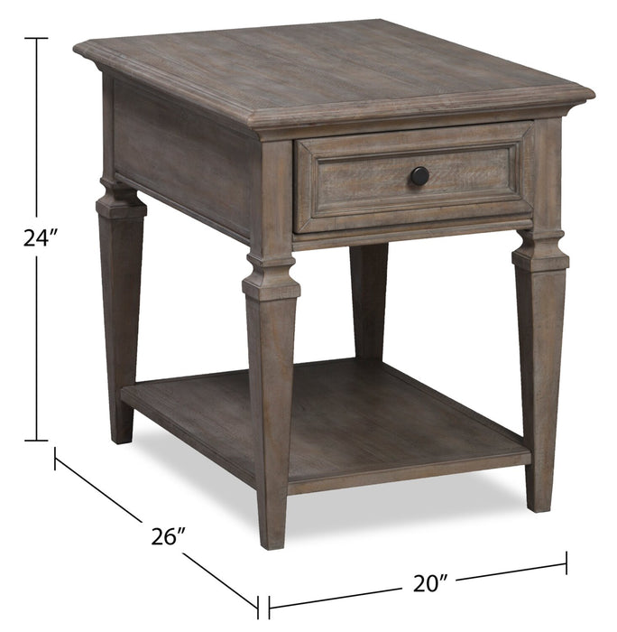 Table de bout traditionnelle Lancaster de 20 po avec rangement et tablette - grise et pin bronze