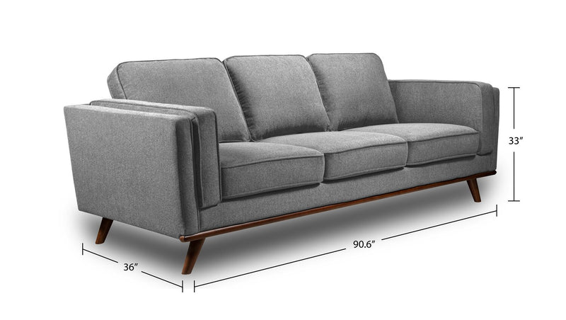 Sofa Kassia de Kort & Co. de 90,6 po en tissu d’apparence lin avec base et pattes en bois - gris