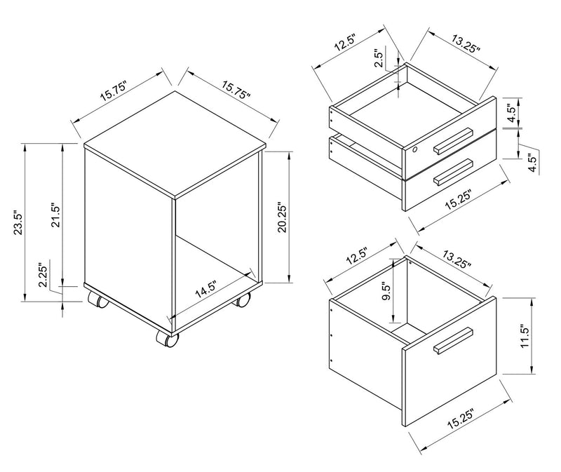 Classeur latéral Oscar de 15,75 po à 3 tiroirs - gris vieilli