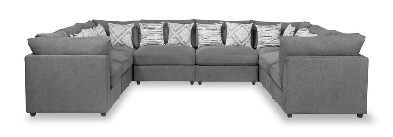 Sofa sectionnel modulaire Evolve de Scott Living 8 pièces en tissu d’apparence lin avec coussins en duvet et plumes - gris anthracite