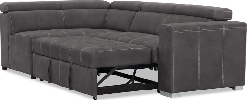 Sofa-lit sectionnel de gauche Drake 3 pièces en tissu de suédine avec pouf de rangement - gris ciment