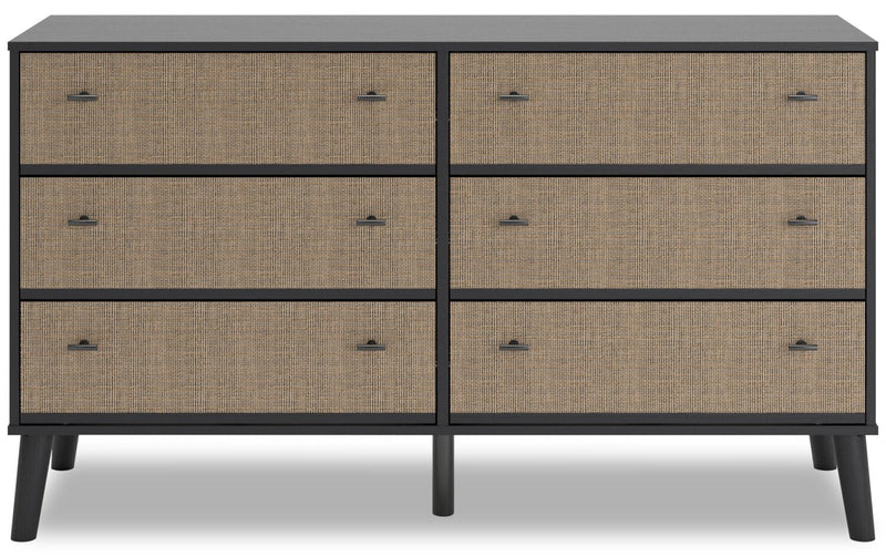 Commode moderne du milieu du 20e siècle Kylo de 59 po (L) x 33,9 po (H) à 6 tiroirs pour la chambre à coucher - deux teintes, noir et beige