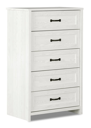 Commode verticale Dove de 30,5 po (L) x 49 po (H) à 5 tiroirs pour la chambre à coucher, fabriquée au Canada - blanche