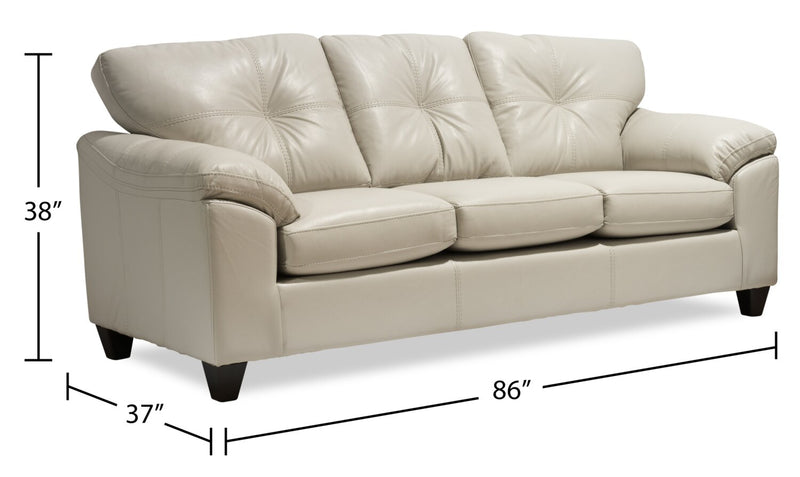 Sofa Addison de 86 po fabriqué au Canada en tissu d’apparence cuir avec coussin de siège amovible et capitonnage - beige