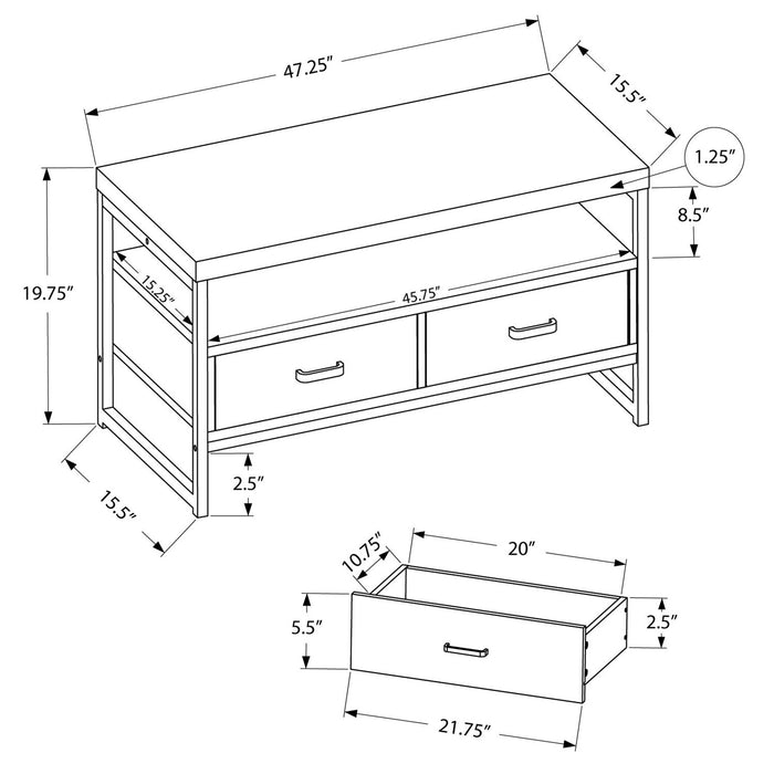 Meuble pour téléviseur moderne Corban de 48 po avec rangement et système de gestion des câbles pour téléviseurs jusqu’à 55 po - gris