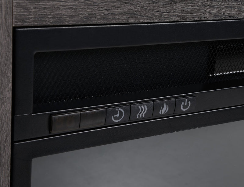 Meuble audio-vidéo moderne Antoni 3 pièces de 102 po avec foyer électrique et rangement pour téléviseurs jusqu’à 70 po - gris