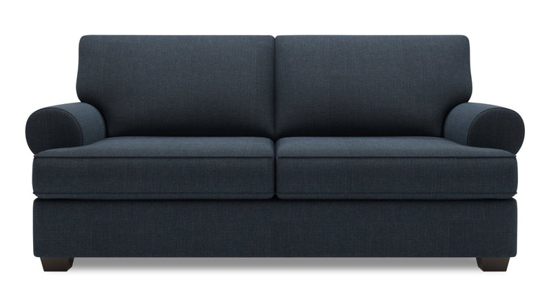 Sofa personnalisable Roll de Sofa Lab de 76 po de format condo fabriqué au Canada en tissu d’apparence lin avec accoudoirs enroulés - bleu Luna Sailor