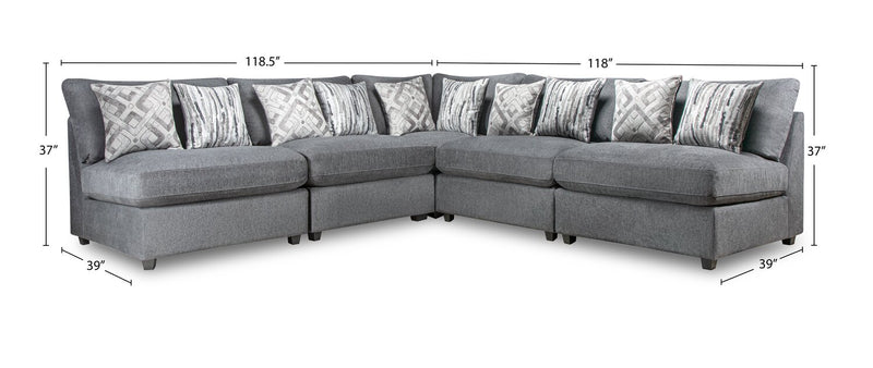 Sofa sectionnel modulaire sans accoudoirs Evolve de Scott Living 5 pièces avec coussins en duvet et plumes - gris anthracite