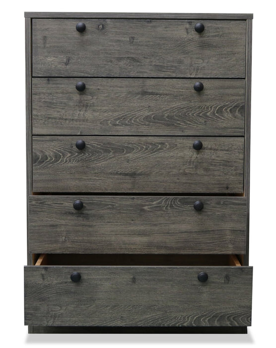 Commode verticale Hart de 24,6 po (L) x 36,2 po (H) à 5 tiroirs pour la chambre à coucher, fabriquée au Canada - grise