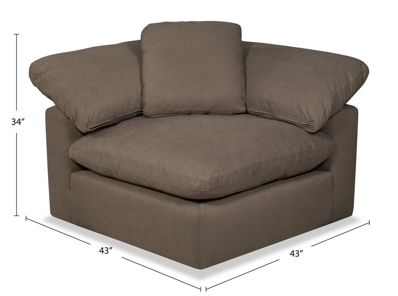 Fauteuil modulaire en coin Eclipse de 43 po en tissu d’apparence lin avec coussins réversibles en duvet et plumes - gris ardoise