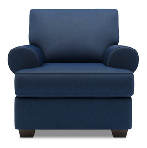 Fauteuil Roll de Sofa Lab personnalisable de 42 po fabriqué au Canada en tissu d’apparence lin avec accoudoirs enroulés - bleu Pax Navy